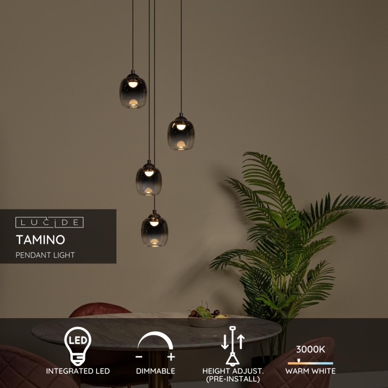 Lucide TAMINO - Pendant light - Ø 36 cm - LED Dim. - 4x5,2W 3000K - Black